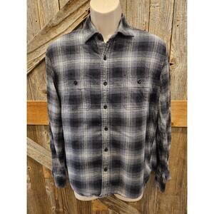 True craft size large L men's black plaid flannel long sleeve button up warm ^